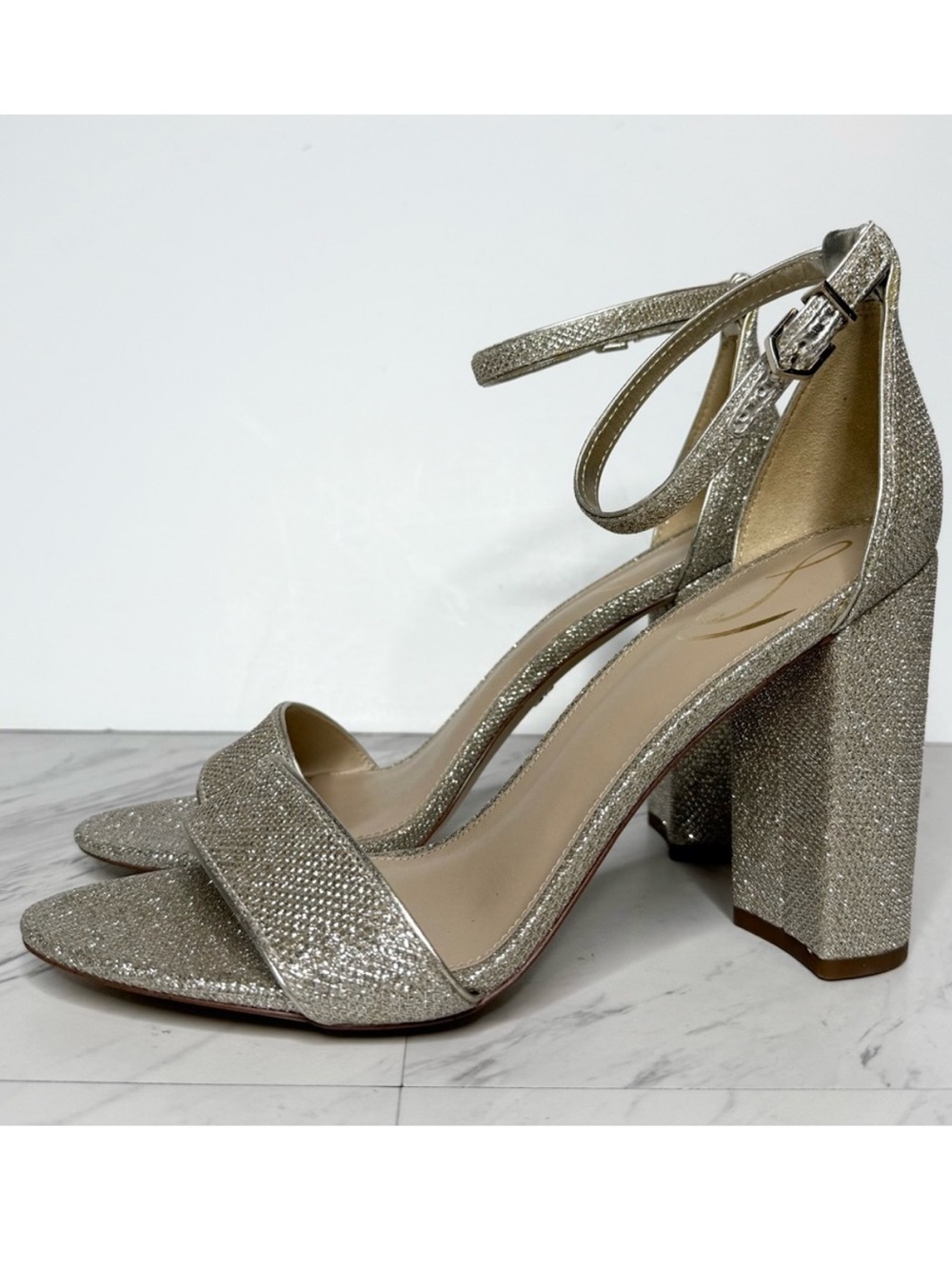 Sam Edelman Yaro Gold Silver Glitter Block Heel Sandal 10M